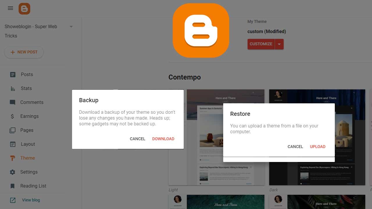Blogger Theme Backup Restore