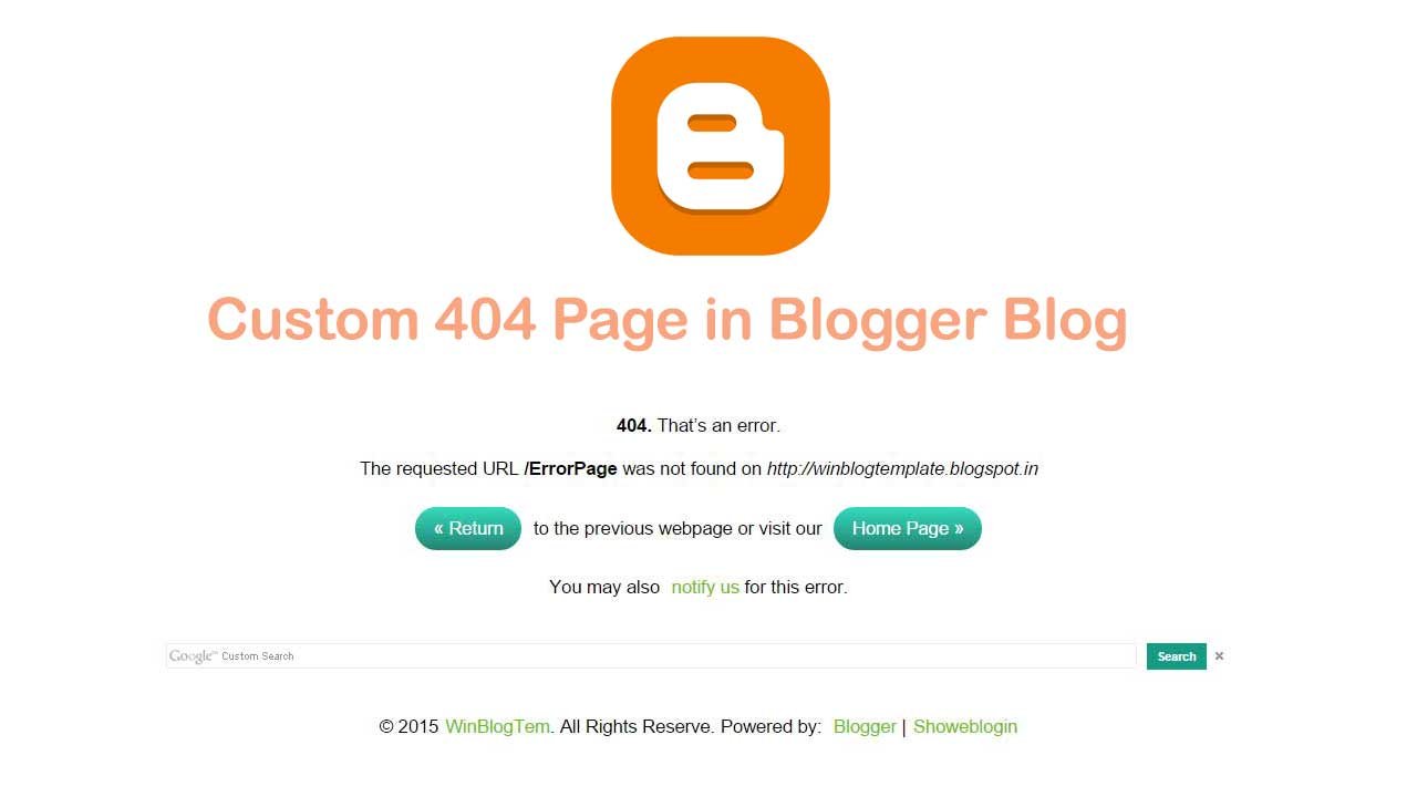 Custom 404 Page in Blogger Blog